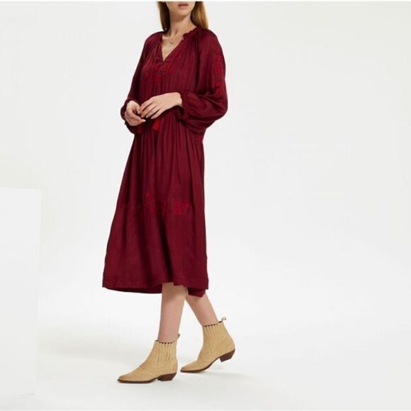 THE GREAT Ornament Embroidered Dress Dark red size XS NWT - Picture 2 of 8